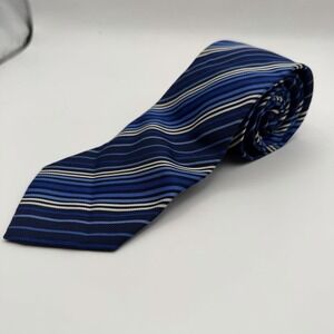 Charles Tyrwhitt Men's Navy Blue/Sky/White Striped Silk Tie 57" x  3" England
